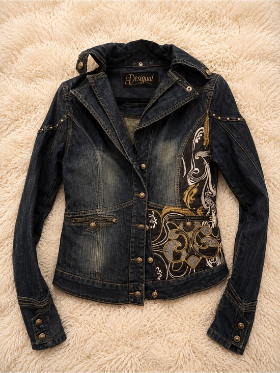 Dereon Jackets & Blazers - Dereon Black Denim Jacket with Gold Embroidery